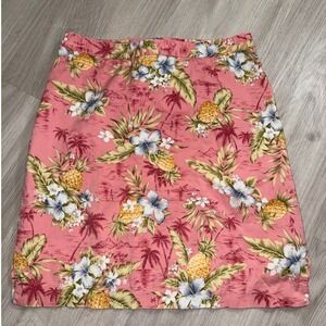 Tommy Bahama Stretch Pink Pineapple Tropical Floral Skirt Womens 10 Cotton Blend
